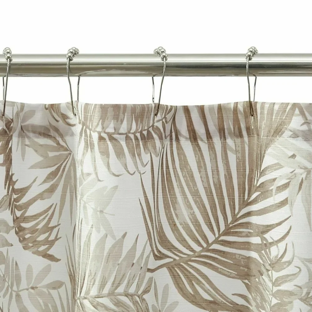 Tropical Palm Leaf Shower Curtain Brown Taupe White Ribbed Fabric 72-in sq. NEW